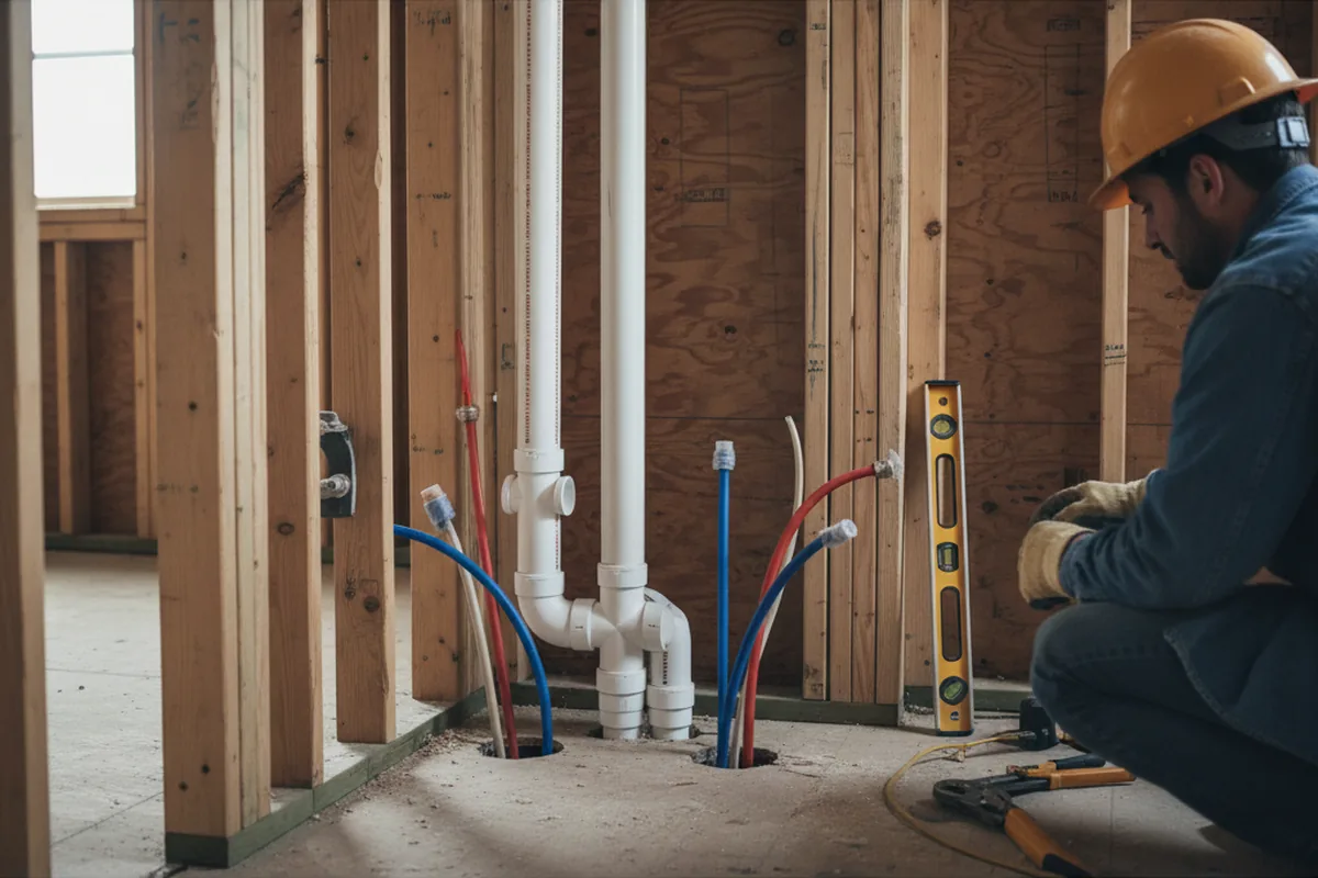 Drain and supply rough-in during Sump Pump Repair in Deer Park